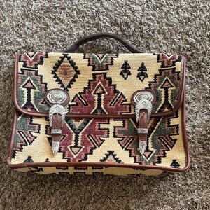 Geometric Patterned Tan and Brown Men's Bag